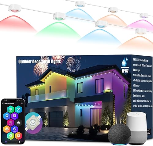 Miniatura 1 de Luces permanentes AI para exteriores de 100 pies con 72 luces de alero inteligentes con control remoto por aplicación, color LED individual, cadena