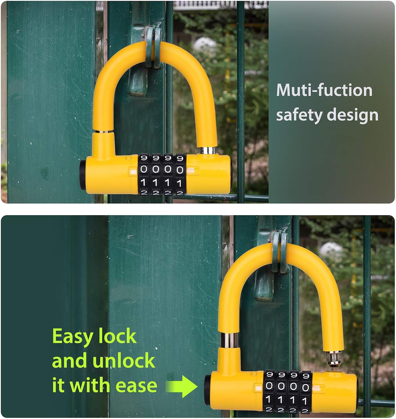 BIGLUFU Bike Security Steel Cable 4FT with 4 Digits Combination U Lock, Braided Steel Flex Lock Cable 12mm Thick Heavy Duty Vinyl Coated Flexible Steel Cable with Loop End