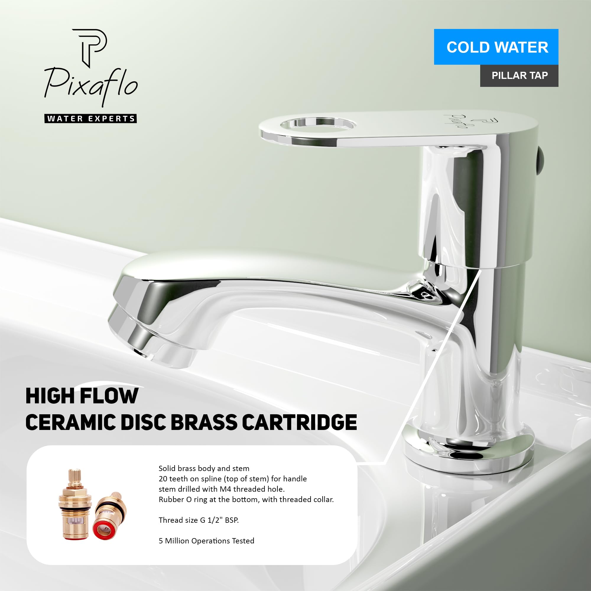 Pixaflo Brass Pillar Tap - Chrome Finish -3 Pixaflo Brass Pillar Tap - Chrome Finish -3
