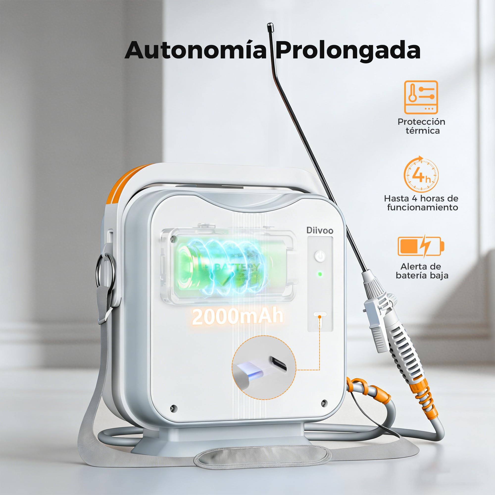 Diivoo Pulverizador Eléctrico de Jardín 5L, Boquilla Ajustable (Niebla/Chorro), Depósito Graduado,Correa Ajustable, Batería Recargable 2000mAh, Pulverizador a Presión Portátil para Plantas y Exterior