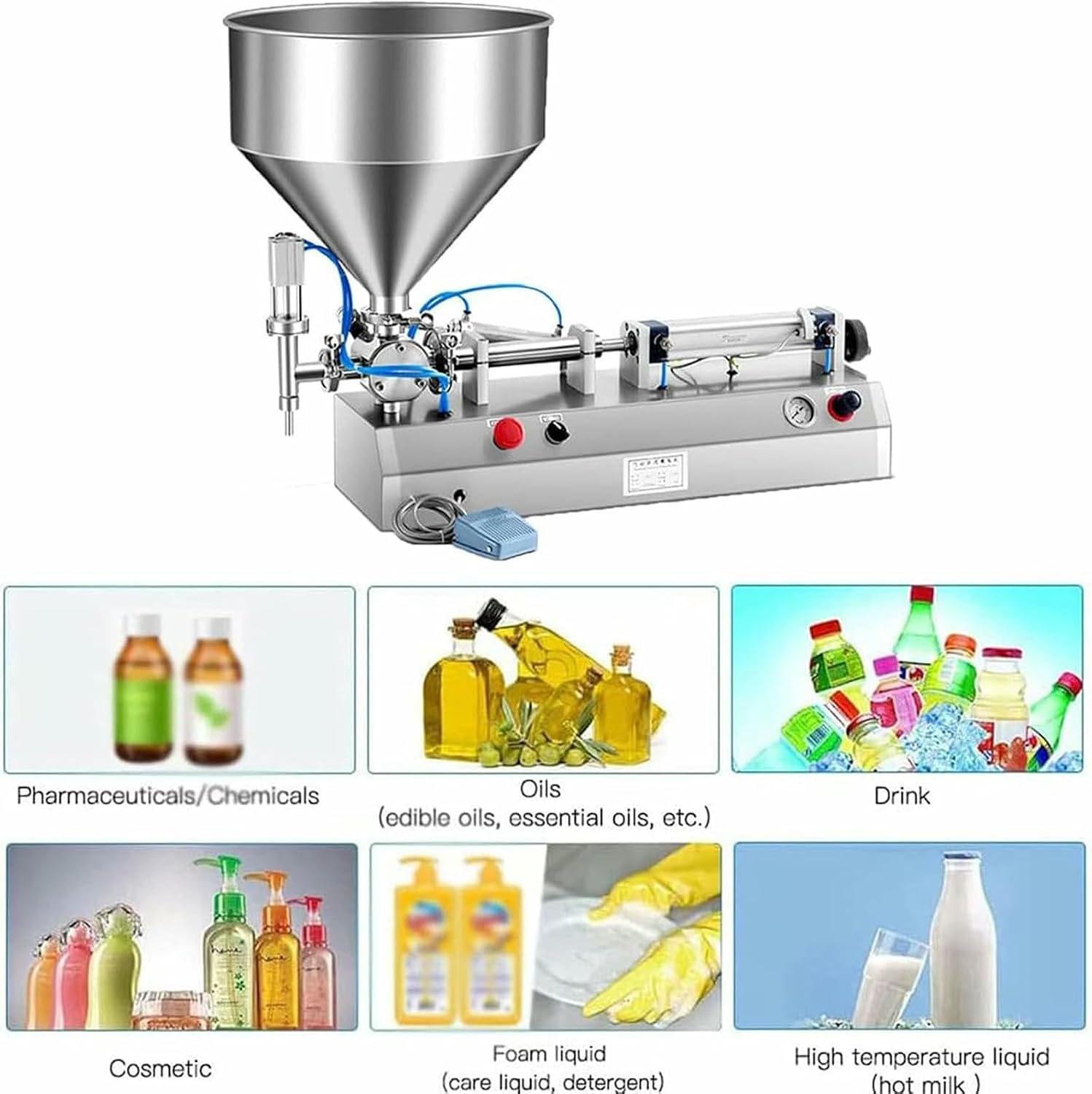 Semi -Automatic Horizontal Pneumatic Cream Filing, Liquid Equipment for Stainless Steel Paste, Bottle Filling Machine, 1000ml
