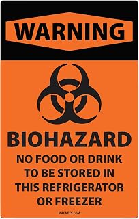 2-Pack Biohazard Magnetic Signs – No Food or Drink Stored in This Refrigerator or Freezer – OSHA Compliant Safety Magnets – Made in USA