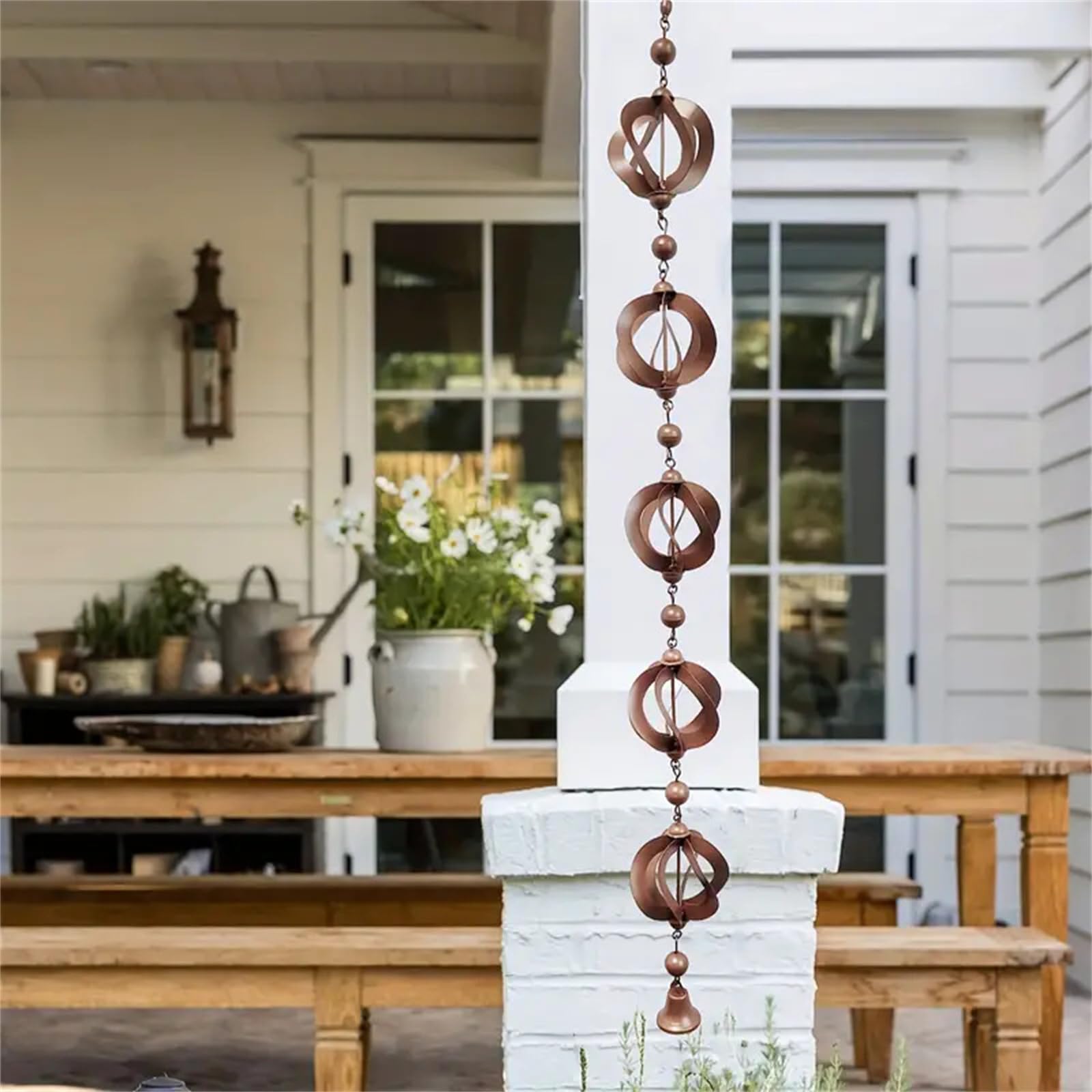 Chaîne de Pluie en Métal pour Gouttière, 108 cm, Carillon Pluie, Pluie à Suspendre, Décoration Jardin, Chaîne Attrape Pluie, Carillon éolien Rétro