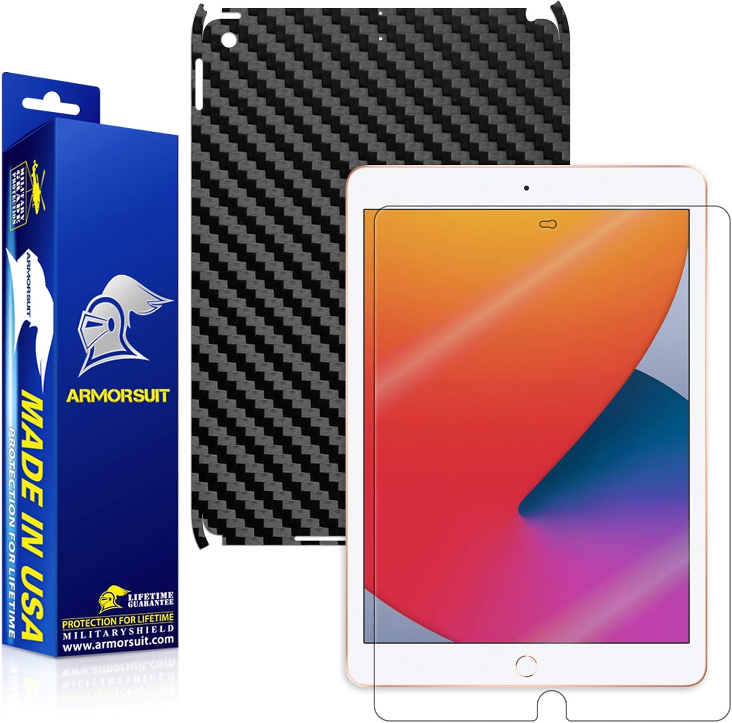 ArmorSuit MilitaryShield Black Carbon Fiber Skin Vinyl Wrap + HD Clear Screen Protector for Apple iPad 10.2 Inch 8th Generation (2020 Release) / 7th Generation (2019) - Anti-Bubble Film
