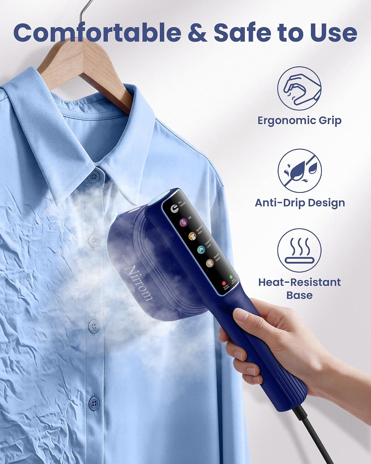 Travel Steamer for Clothes, 110-240V Dual Voltage, 1200W Fast Heat in 15s, Portable Handheld Garment Steamer & Iron 2 in 1 with 140ml Tank & 5 Fabric Settings for Business, Global and Europe