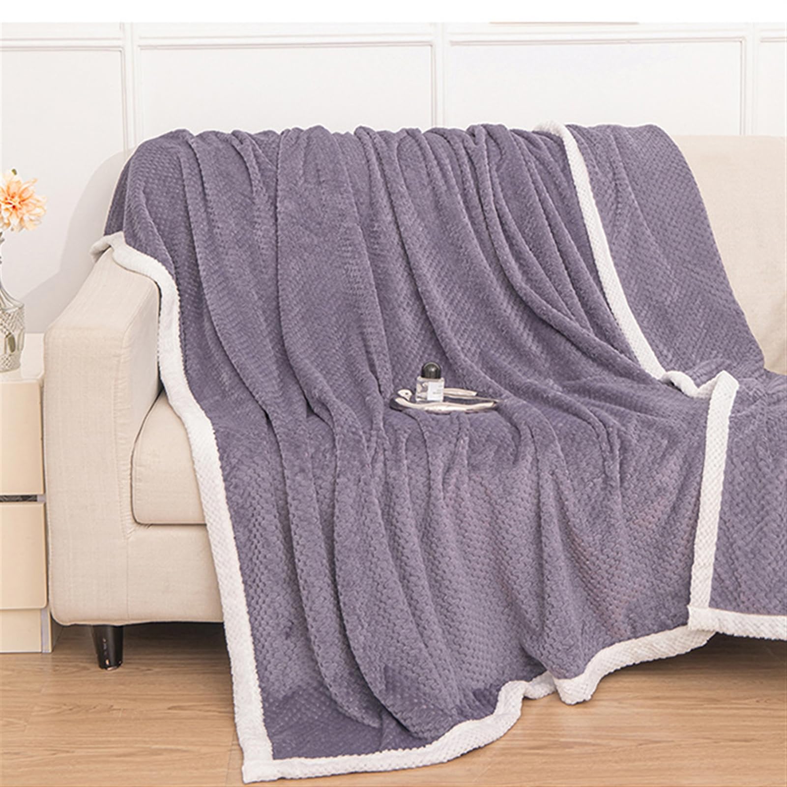Mantas para Sofá Tacto Suave y Cálido Manta Sofa o Mantas para Cama Ligeras Mantas para Cama de Reversible 180 x 200 cm, Púrpura