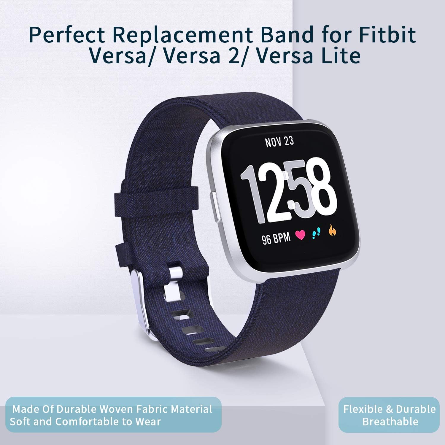 Welltin Bands Compatible with Fitbit Versa/Fitbit Versa 2/Fitbit Versa Lite for Women Men, Breathable Woven Fabric Strap, Quick Release, Adjustable Replacement Wristband for Fitbit Versa Smart Watch