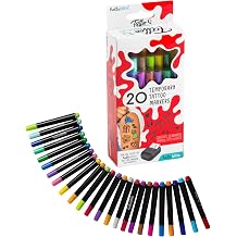 CEACO Temporary Tattoo Refill Markers - Pack of 20, Multicolor - No-Mess Water-Apply Tattoos for Kids - Party-Ready Creative Play & Custom Artwork - Compatible with Hello Blink Body Art Maker