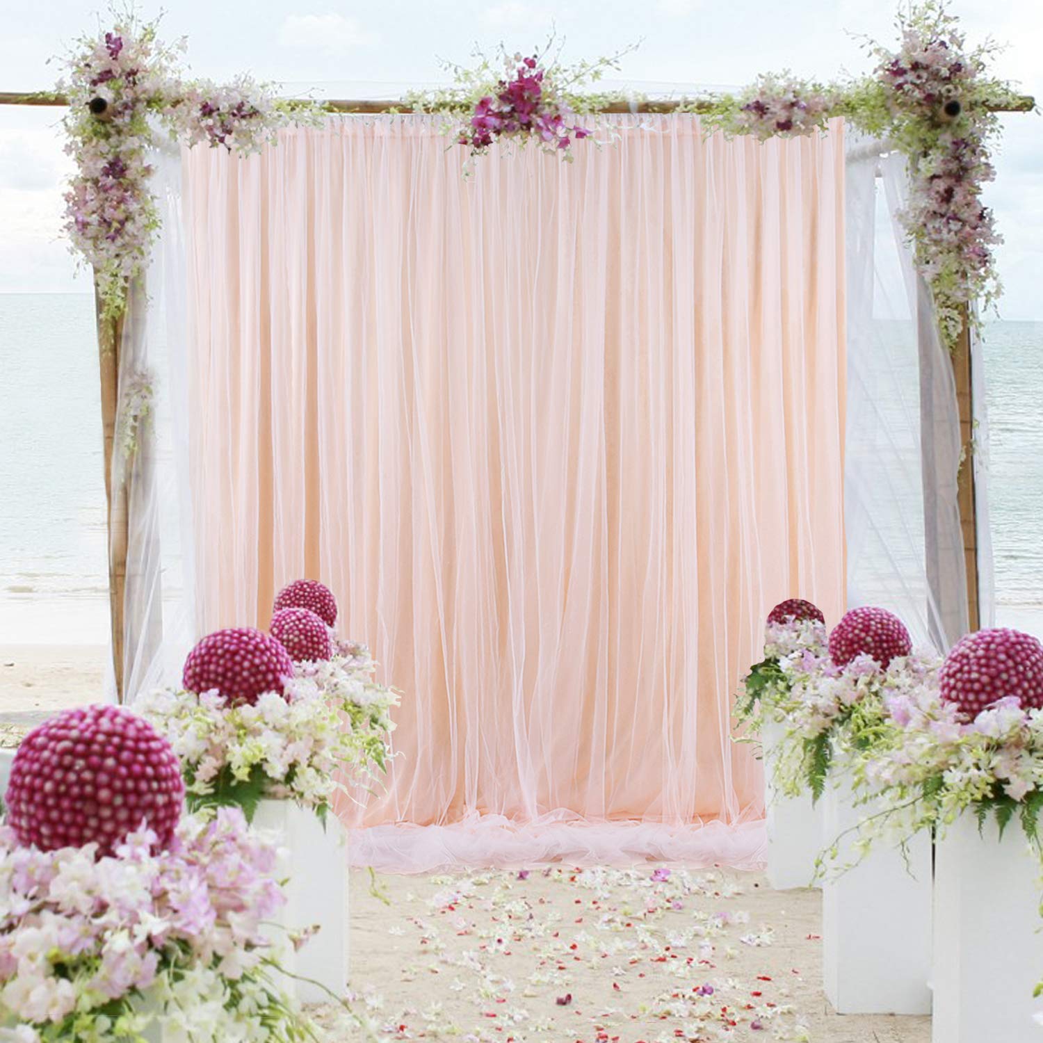 Tulle Backdrop Curtains Champagne Background for Wedding Reception Parties Baby Shower Photographer Picture Christmas &Home Decoration 5 ft X 7 ft