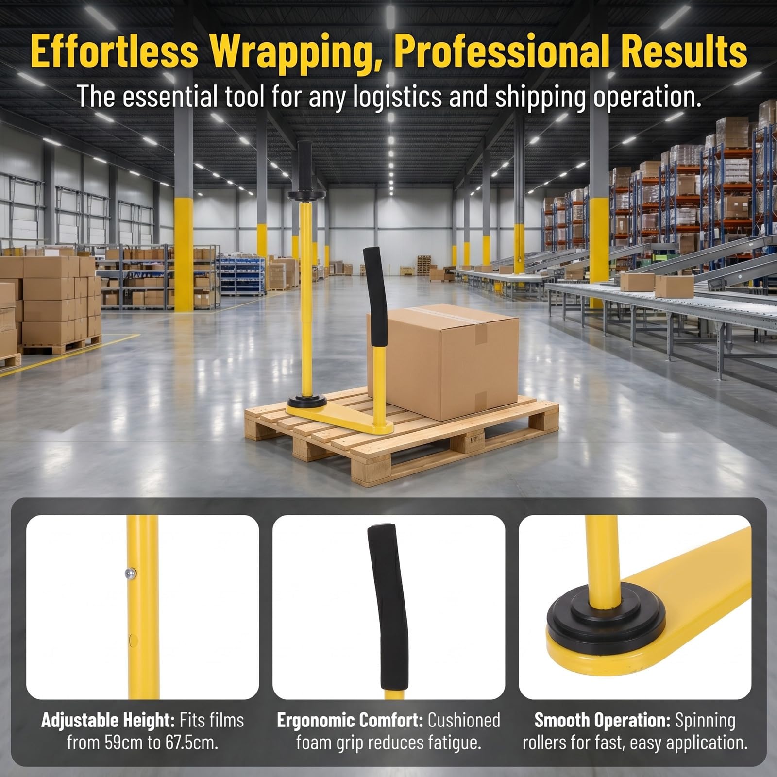 OSALADI Dispenser Regolabili e Film Inossidabile per Estensibile Manuale Acciaio Manico Ergonomico Rotelle Magazzini e Reparti Logistici