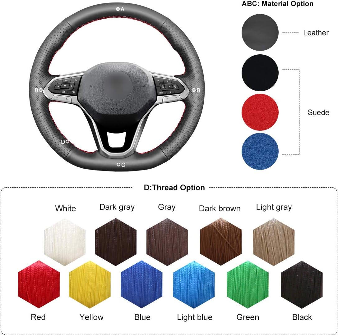 MEWANT Steering Wheel wrap Hand-Stitched Genuine Leather Steering Wheel Cover for Volkswagen VW Atlas 2020-2021 / Atlas 2020-2021