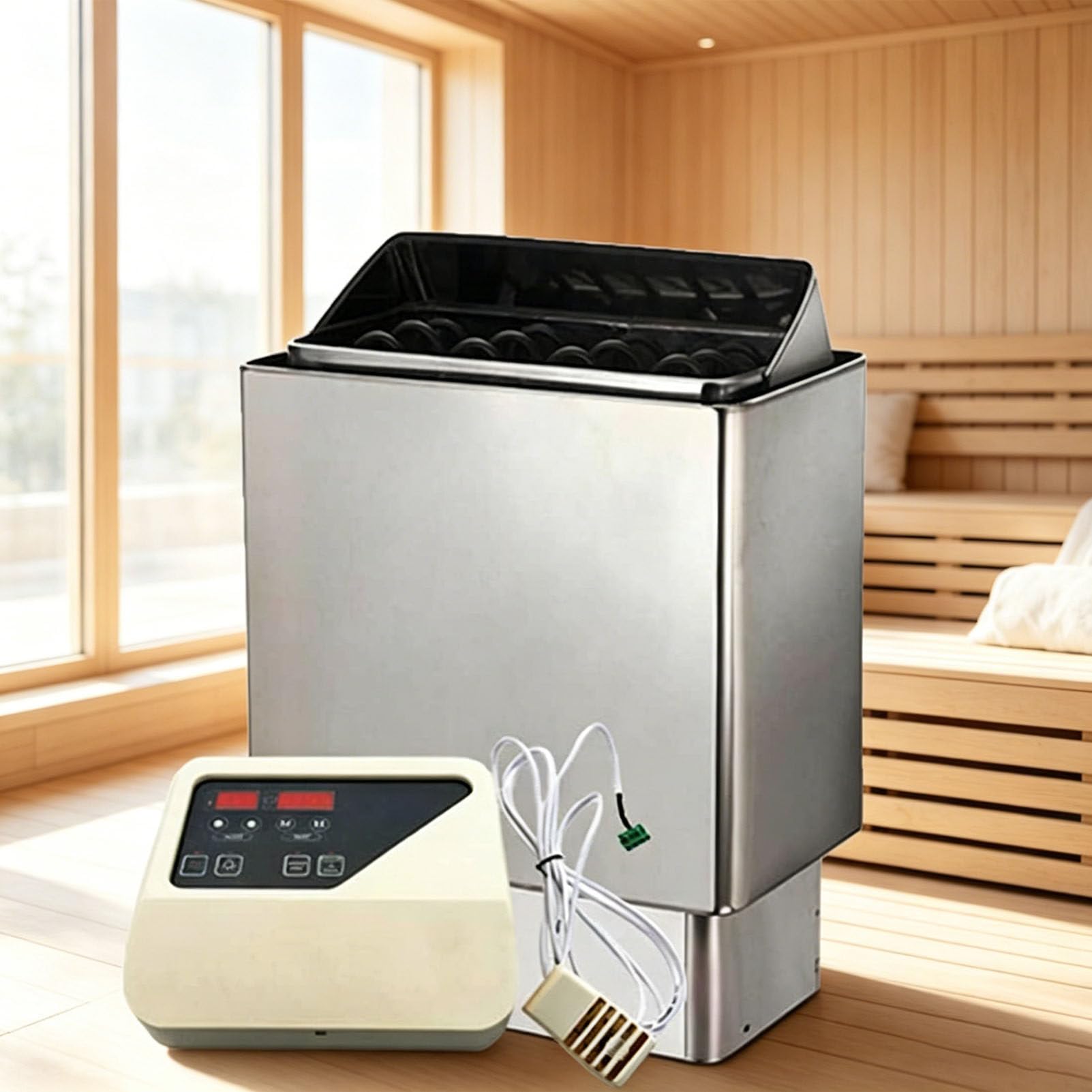 PioMue Electric Sauna Heater,Stainless Steel Sauna Oven, Spa Dry Steam Bath Heater with External Controller, Perfect for Home Spa and Wellness Areas 380V-4.5KW