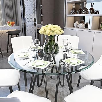 Tempered Glass Table Top Clear Glass 2/5 Inch Thick Beveled Polished Edge (Transparent + Glass + 38.6)