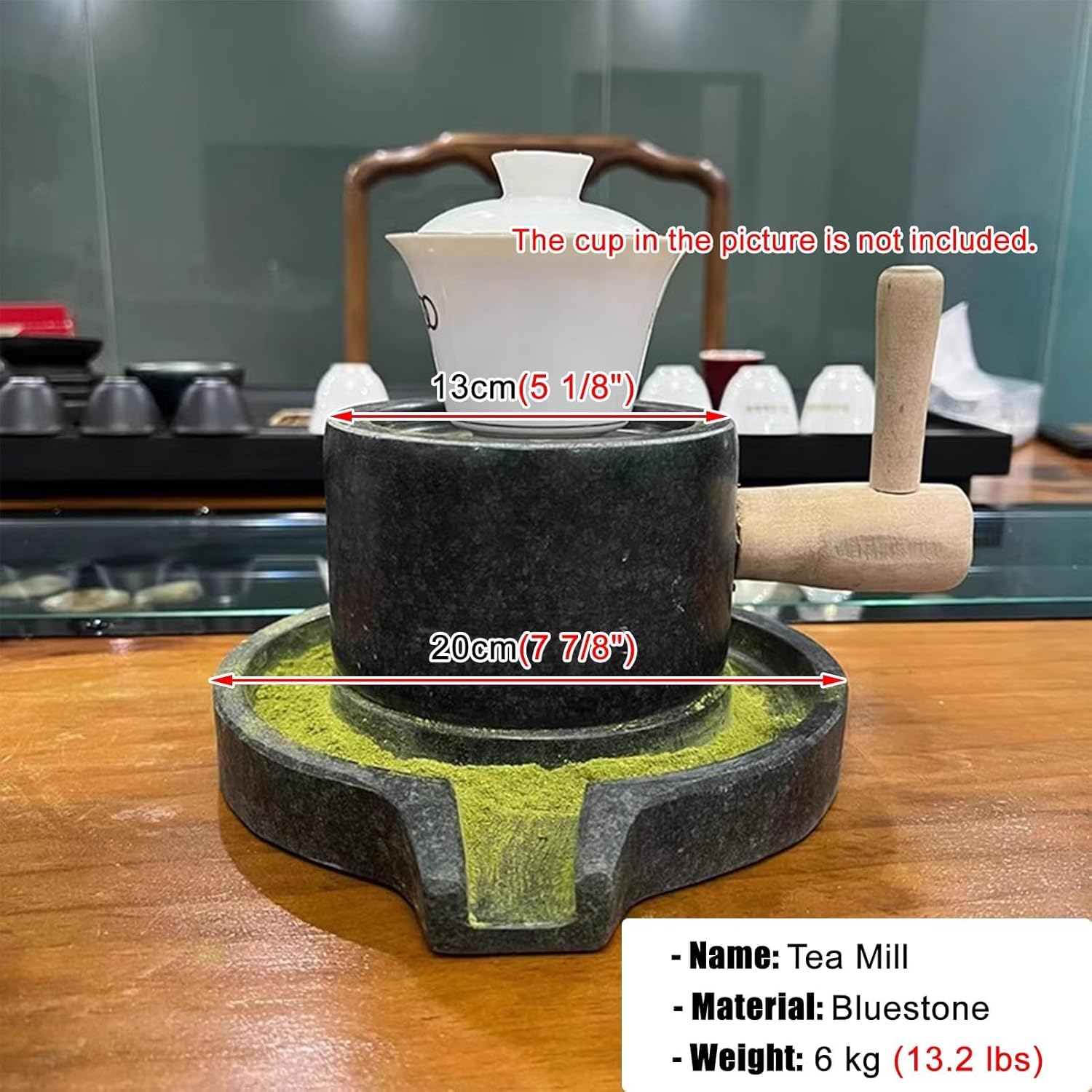 Classic Small Stone Mill, Hand Crank Bluestone Grinder for Spices Tea Flower Herb Powder, Kindergarten Home Craft Teaching Mill, 13 Cm × 20 Cm