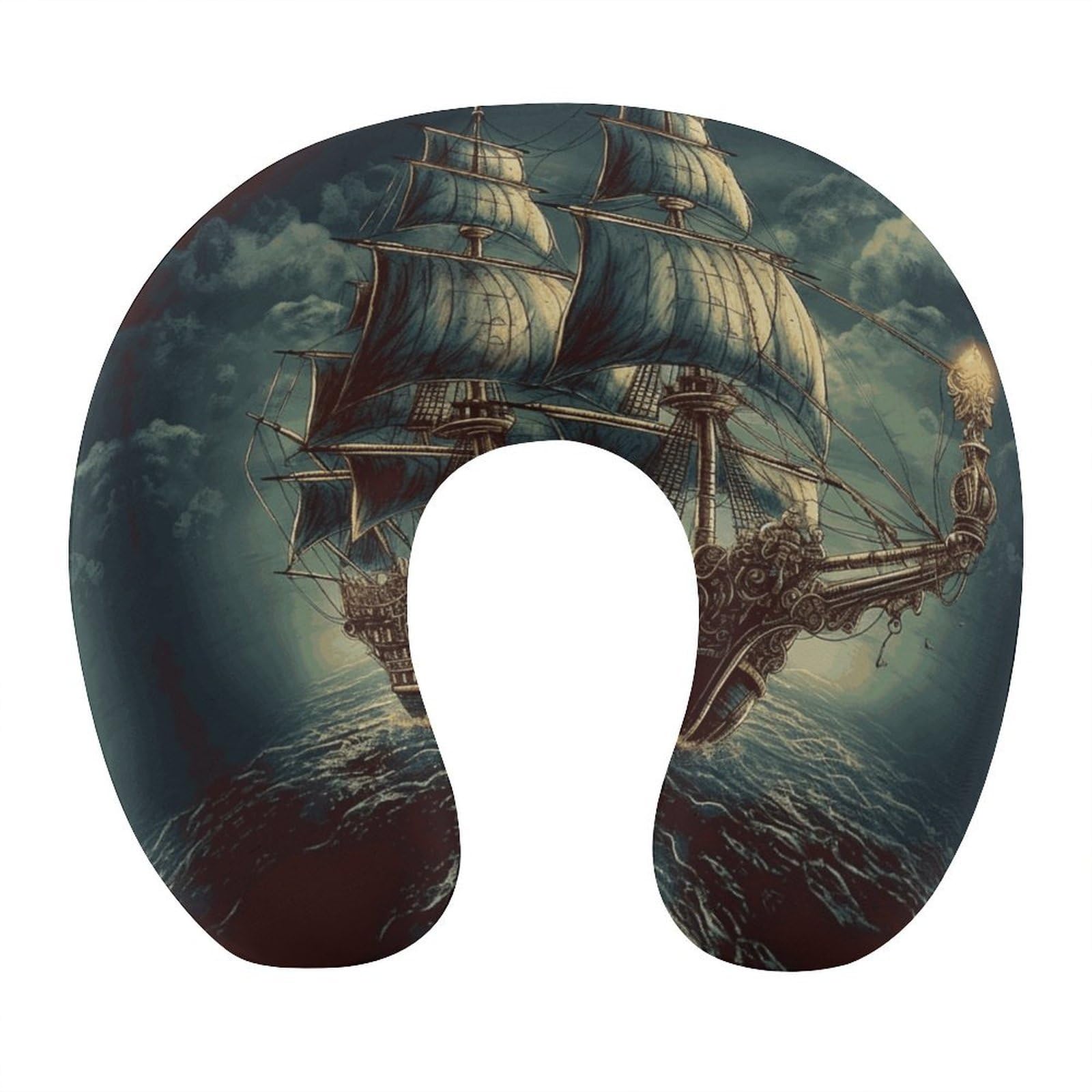 VstaDank Nautical Vintage Sailing Pirate Ship Neck Pillow Memory Foam Sleeping U Shaped Pillows Cooling Travel Head Support Pillows Super Lightweight Portable Airplane Pillow for Car Office Rest