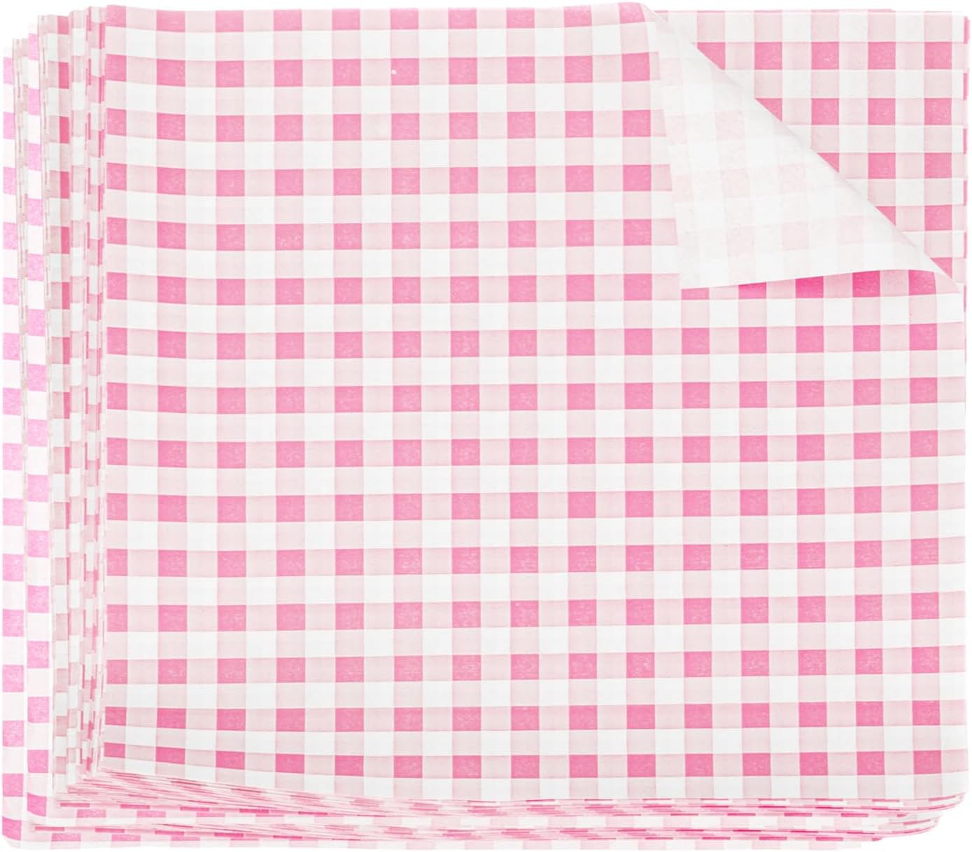 HARFINGTON 200pcs Square Checkered Wax Paper Sheets 8.66" x 8.66" Oil-absorbing Dry Food Wrapping Paper for Sandwich Baking Paper Liners Picnic Basket Bread Hamburger Wrap Kitchen, Pink