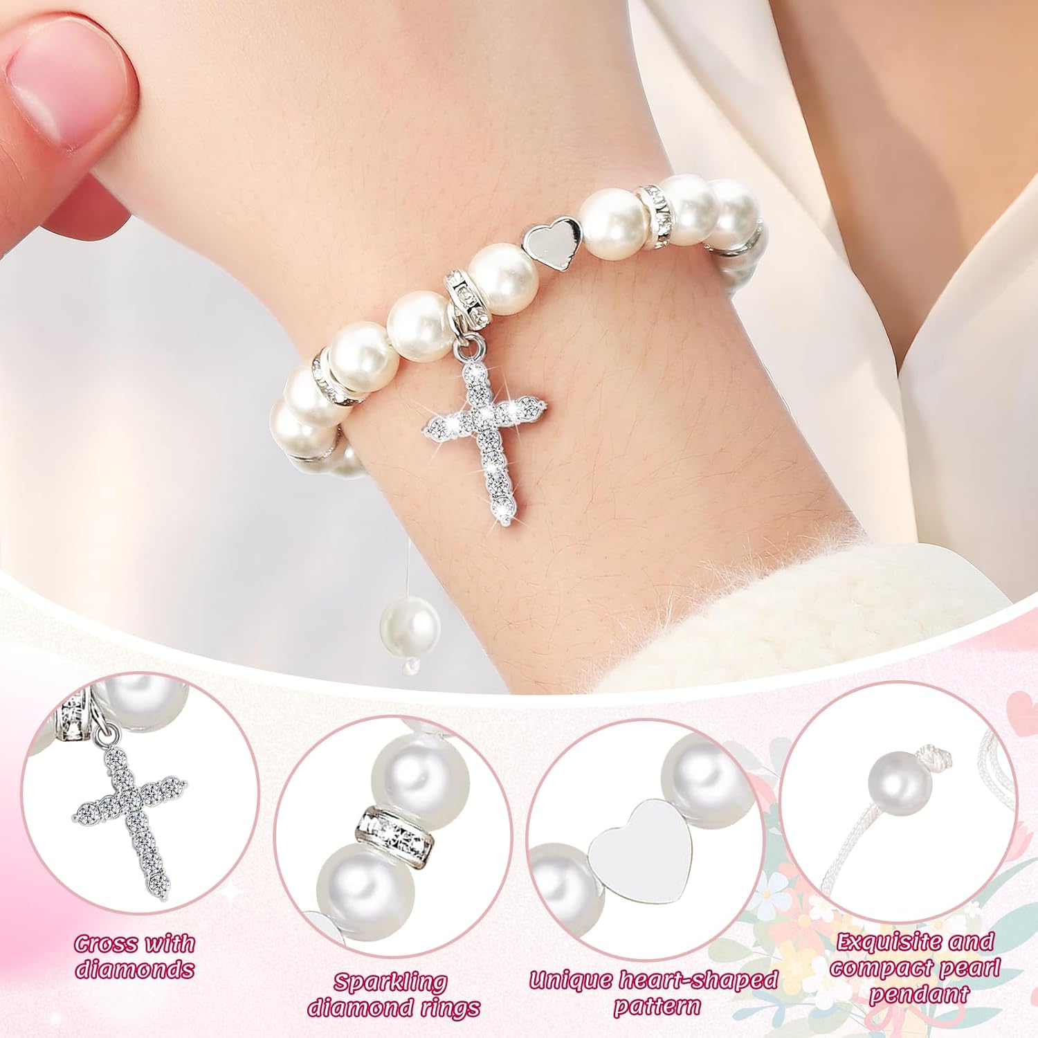 Kaluofan First Communion Gifts, Handmade Inspirational Cross Bracelet with Blessing Card, Baptism Confirmation Gifts Birthday Bracelet - Image 3