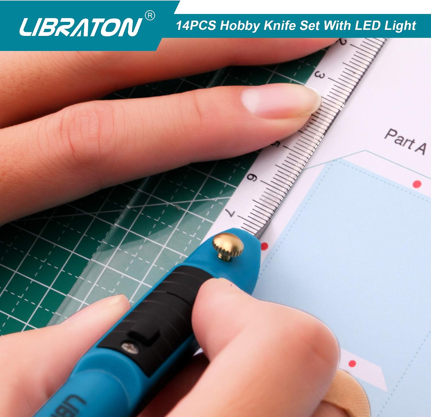 Libraton Craft Knife Set with LED Light, Hobby Precision Knife Set with Refill SK5 Blades Suitable for Trimming, Halloween Pumpkin Carving, Art Modeling, Scrapbooking, Sculpture