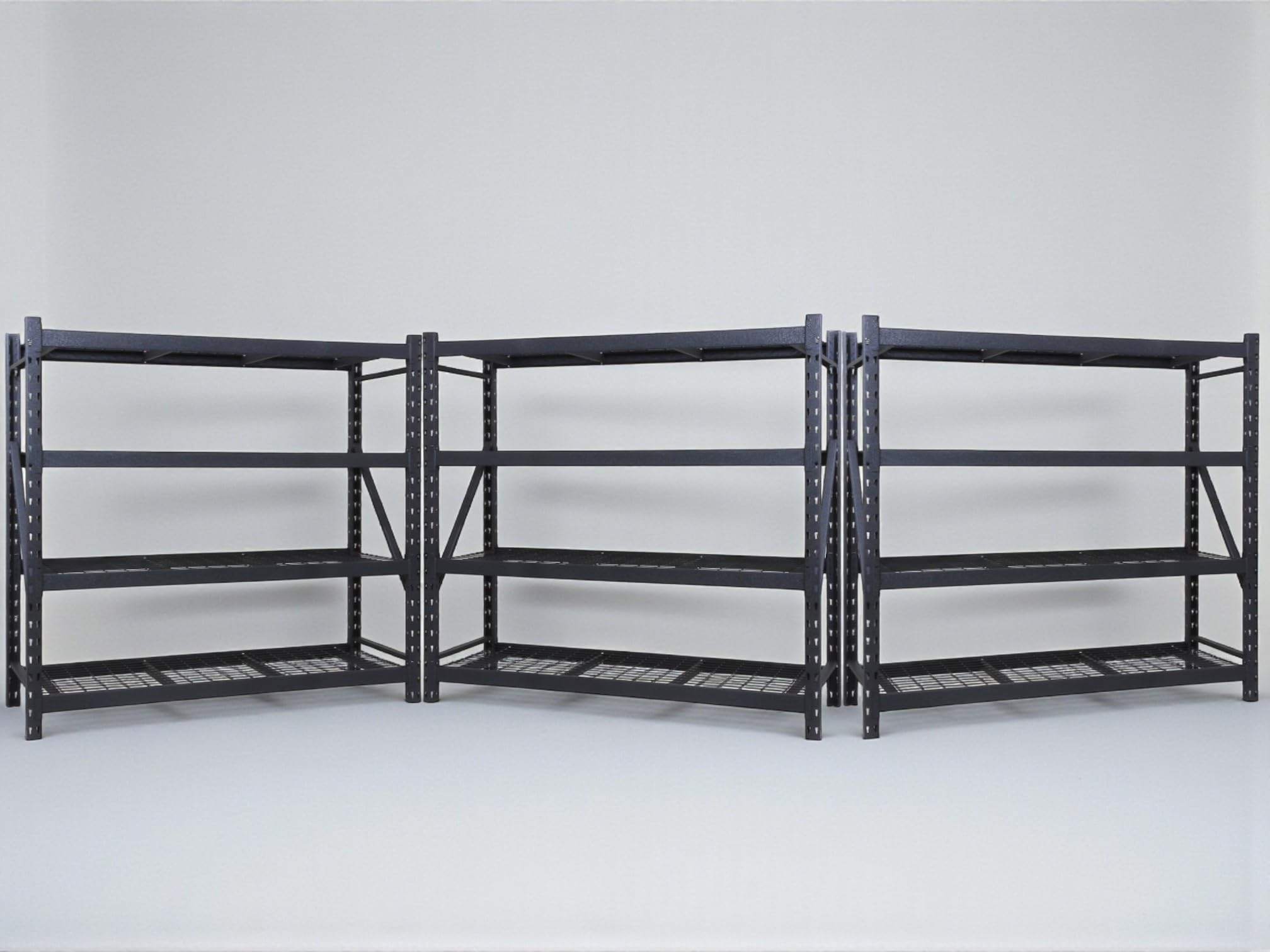 Heavy Duty Member Mark 4-Shelf Industrial Storage Rack, 77" W x 24" D x 72" H (Black, 3 Pack)