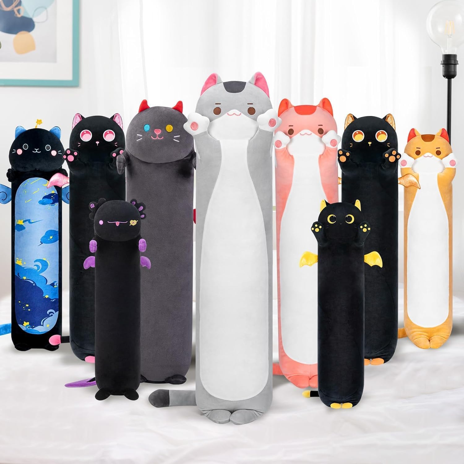 Mewaii 90CM Peluche Cuscino Lungo Gatto Cuscino di Peluche Kawaii Giocattoli Abbraccio Morbido Cuscino Cuscino Giocattolo Regalo per Ragazza