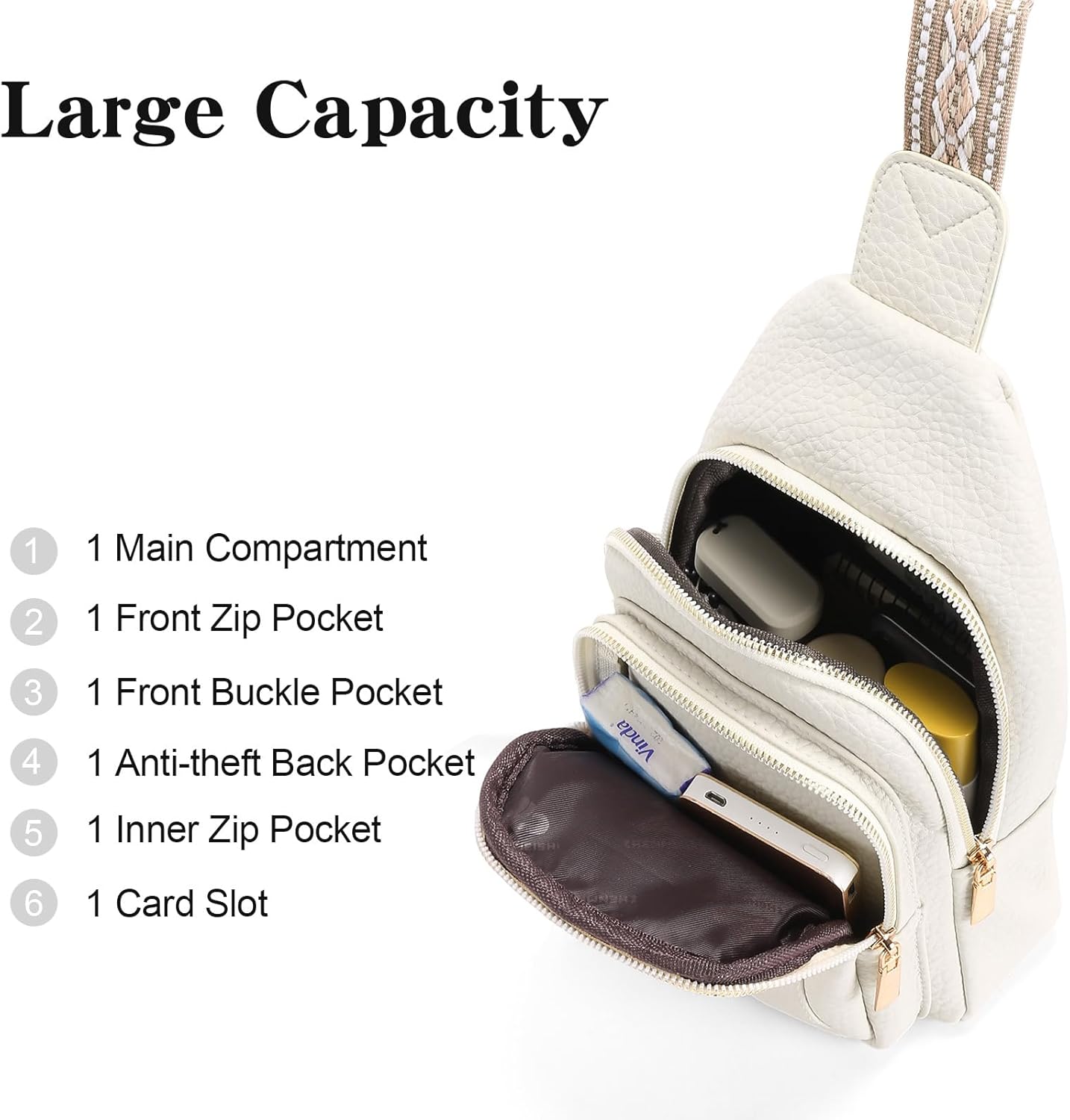 SENDEFN Small Crossbody Sling Bag for Women Anti-Theft Leather Backpack with Shoulder Strap Fanny Packs Chest Bags for Travel