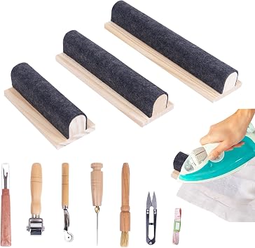 10pcs 3 Size Tailors Clapper Set for Quilting,Includes Another 7 Basic Sewing Tools,Wooden Tailors Tool,7, 9.5, 12 Inch Clapper Sewing Tool for Steam Iron Seam Sewing Quilting Ironing Machine
