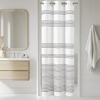 jinchan Hookless Shower Curtain Black and White Striped Waterproof Fabric Shower Curtains for Bathroom Dorm Hotel Spa No Hook Modern Elegant Small Stall 36x72 Inches