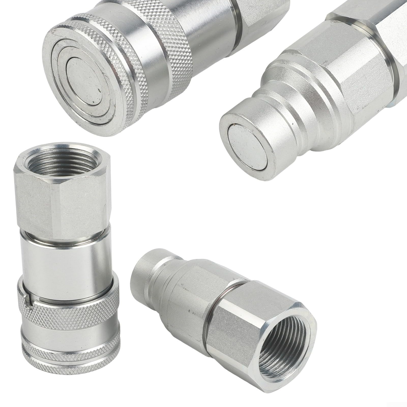 Set di accoppiatori rapidi idraulici a faccia piatta con valvola, acciaio al carbonio e acciaio inossidabile, zincato bianco, per NPT 1/4 3/8 1/2 3/4 1, raccordo rapido NPT