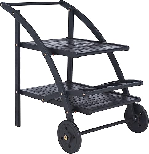 SAFAVIEH Outdoor Collection Lodi - Carrito de té con listones de madera de acacia negra