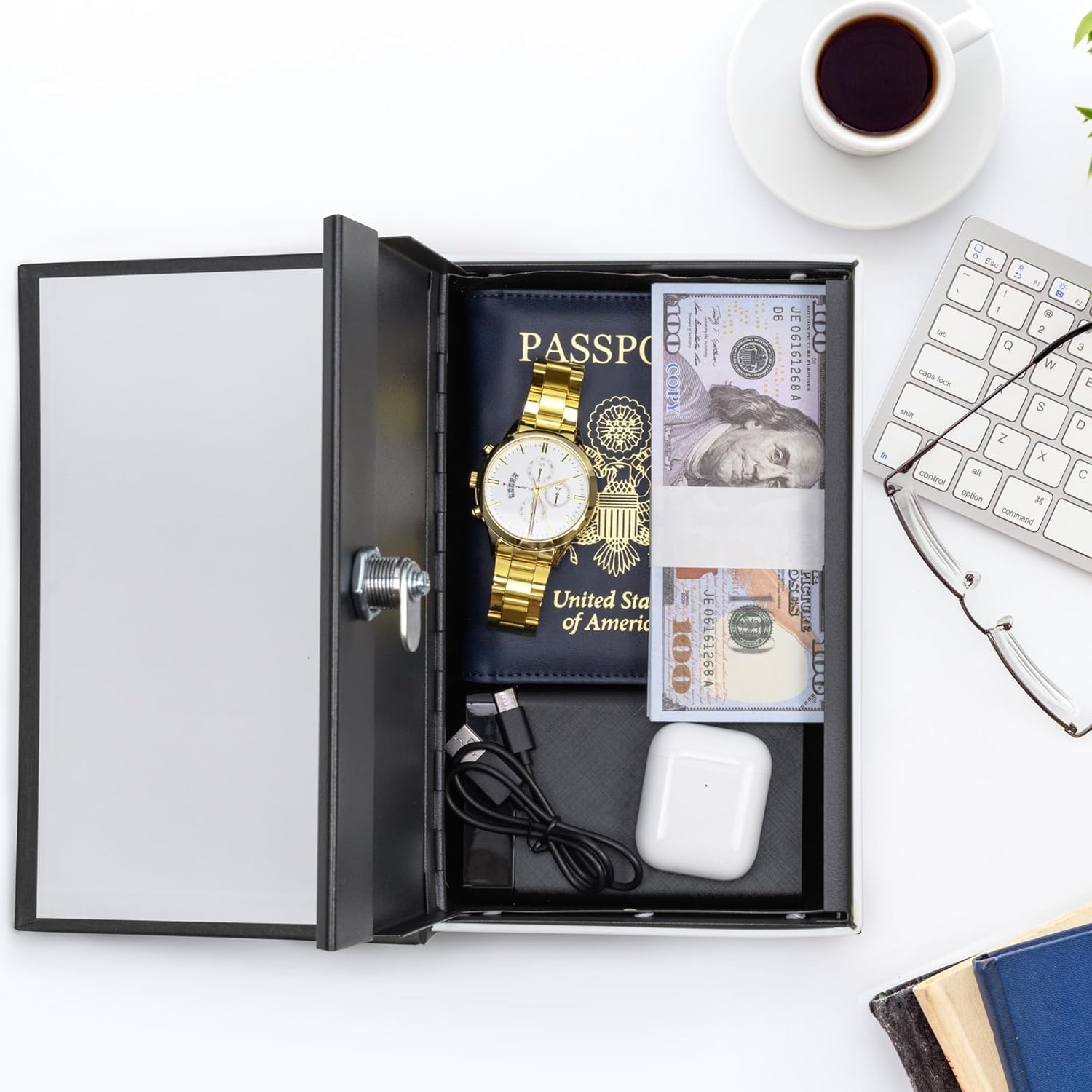【earBOOKS】MESSAGE IN A BOX GOBBLER Book Safe Metal Locker Box with Number Combination Lock