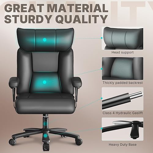 Vista 7 de Silla de oficina, silla ergonómica de oficina grande y alta de 750 libras, silla de juegos de cuero con respaldo alto, silla ejecutiva ancha