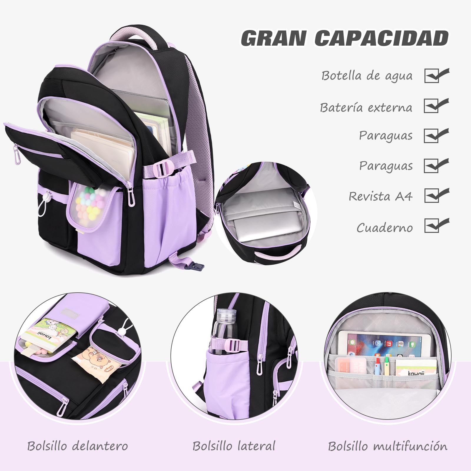 FANDARE 35L Mochila con Ruedas 2 en 1 Mochila Carrito Universitaria Compartimento Ordenador 15.6 Pulgadas Ruedas Tejido Oxford Impermeable Ideal para Colegio Viaje Blanco