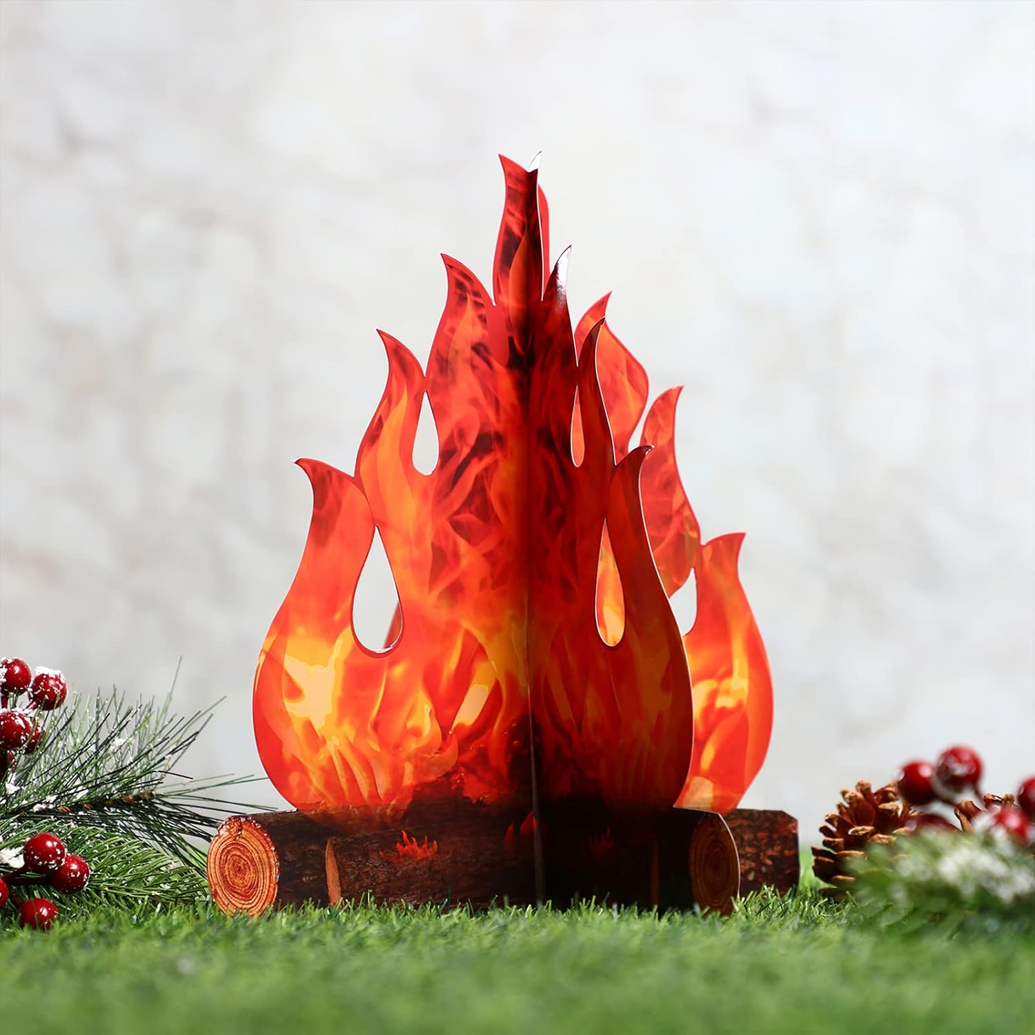 Boao 12 Set Fake Fire Fake Flame Camping Decoration 3D Cardboard Campfire Centerpiece Artificial Flames Campfire Party Decoration for Camp Bachelorette Party(Red Orange,11.8 Inch)