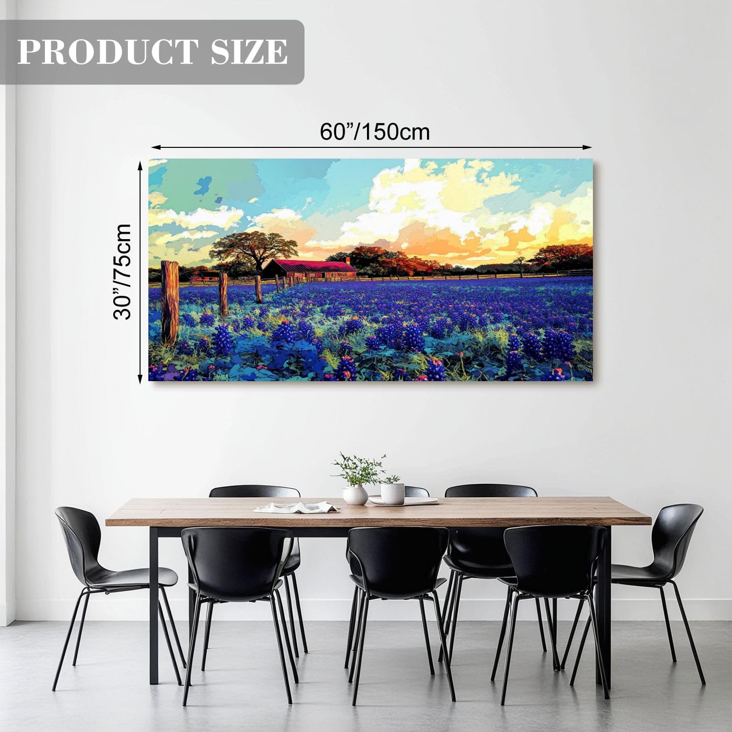 Amazon.com: Canvas Wall Art Prints Texas Farm Bluebonnet Field