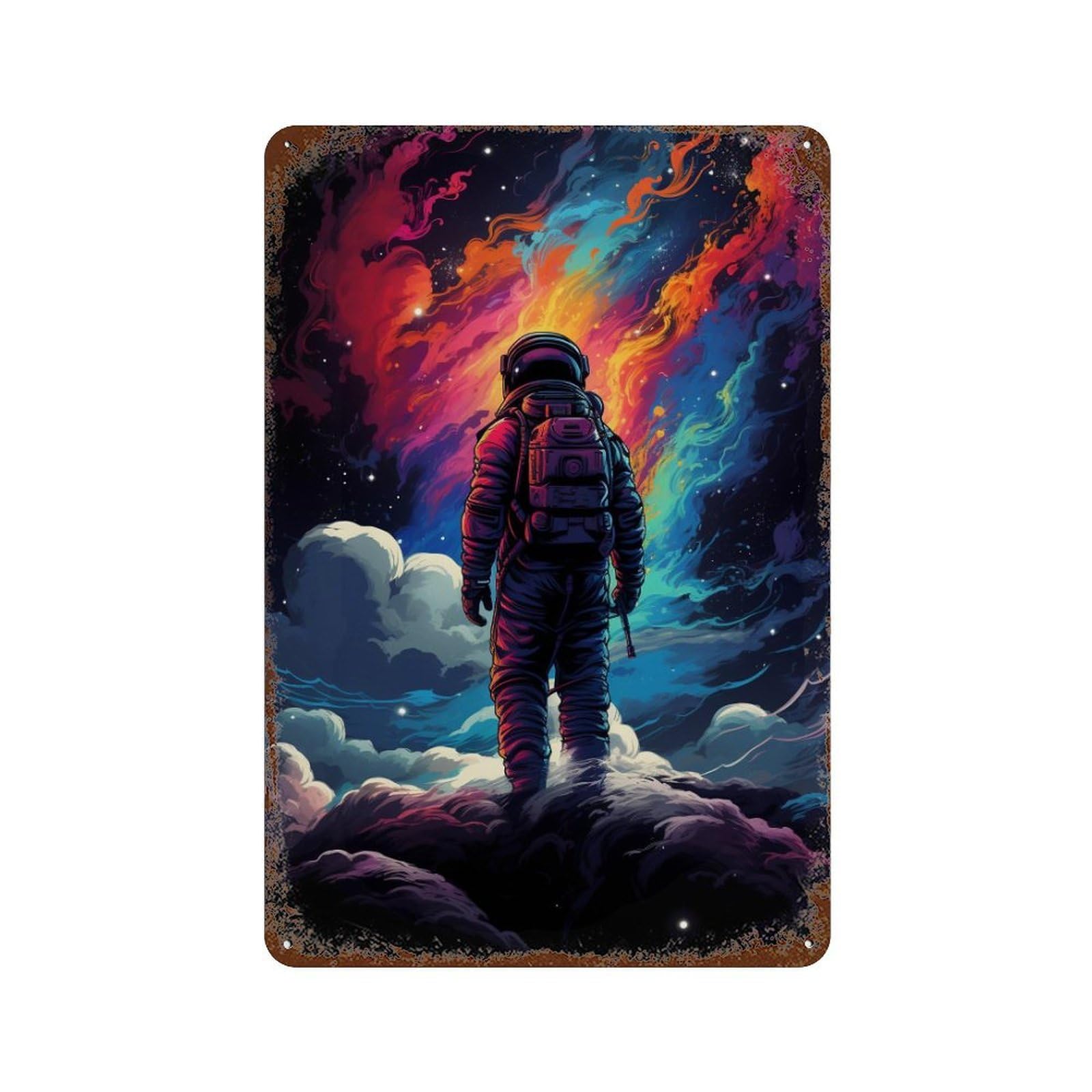 Rust Effect Cosmic Astronaut Journey-2 Weathered Tin Sign 11.8"x7.9", Farmhouse Wall Decor for Farmhouse, Kitchen And Entryway Decor