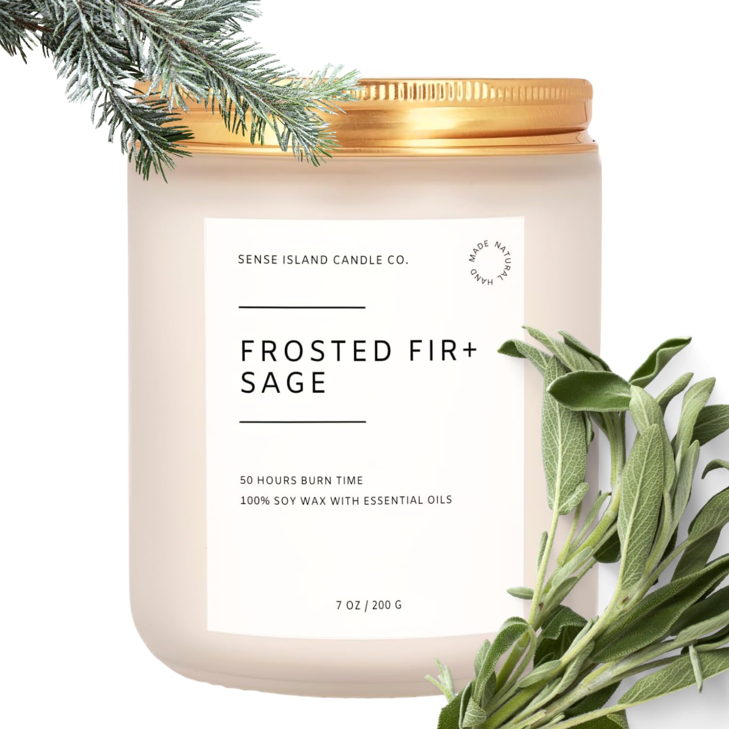 Frosted Fir and Sage Scented Candle for Christmas Winter Holiday, Natural Soy Wax 50 Hrs Burn Time Highly Scented Candle Frasier Fir Pine Scented Candles