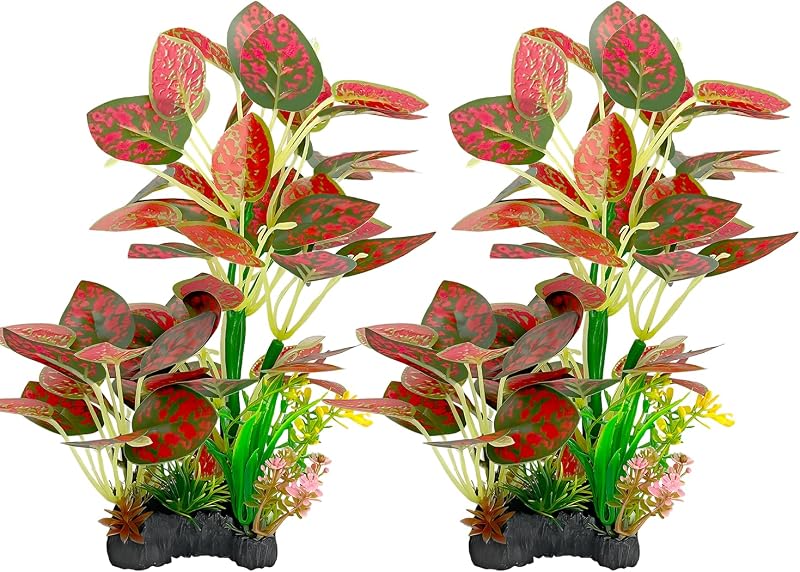 Plantas Artificiais de Seda para Aquário TYZEMKO, Verdes e Vermelhas, 24,89 cm, Pacote com 2