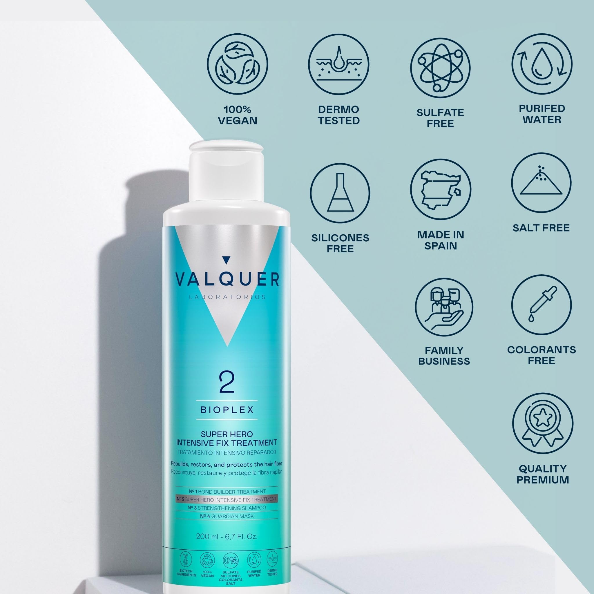 Valquer Bioplex No2 | Tratamiento Capilar Reparador Intensivo | 200 ml | Restaura y Revitaliza y Protege el Cabello Dañado, Seco y Teñido | Vegano