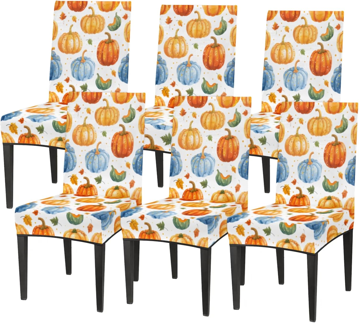 QsirBC Abstract Pumpkin Leaf Stretch Dining Room Chair Covers Set of 6 Chair Slipcovers Removable Washable Kitchen Seat Covers Chair Protectors for Hotel Party Wedding