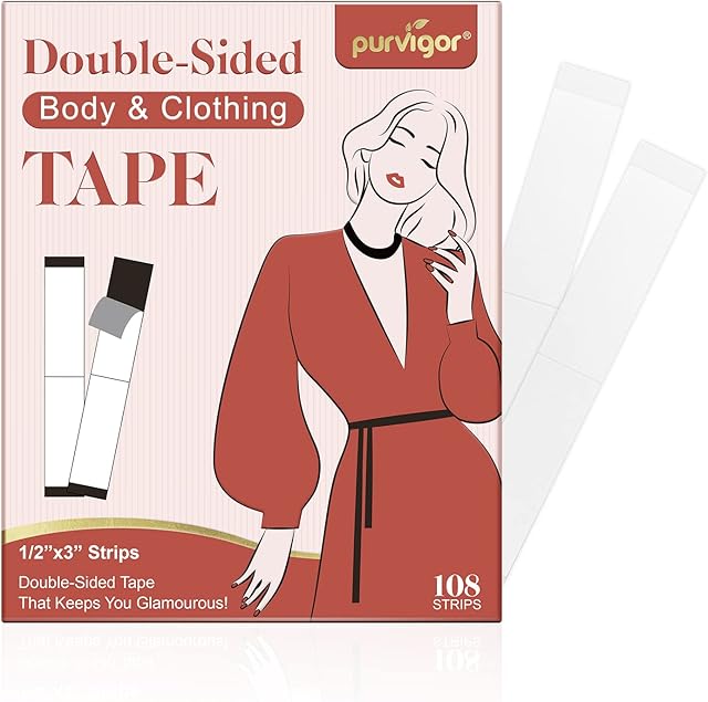 Body Tape, Clothing Tape for Clothes & Body, Double Sided Tape Strength Adhesive on Skin and Fabrics, Clear Tape for All Skin Tones and Fabrics(108 Strips)