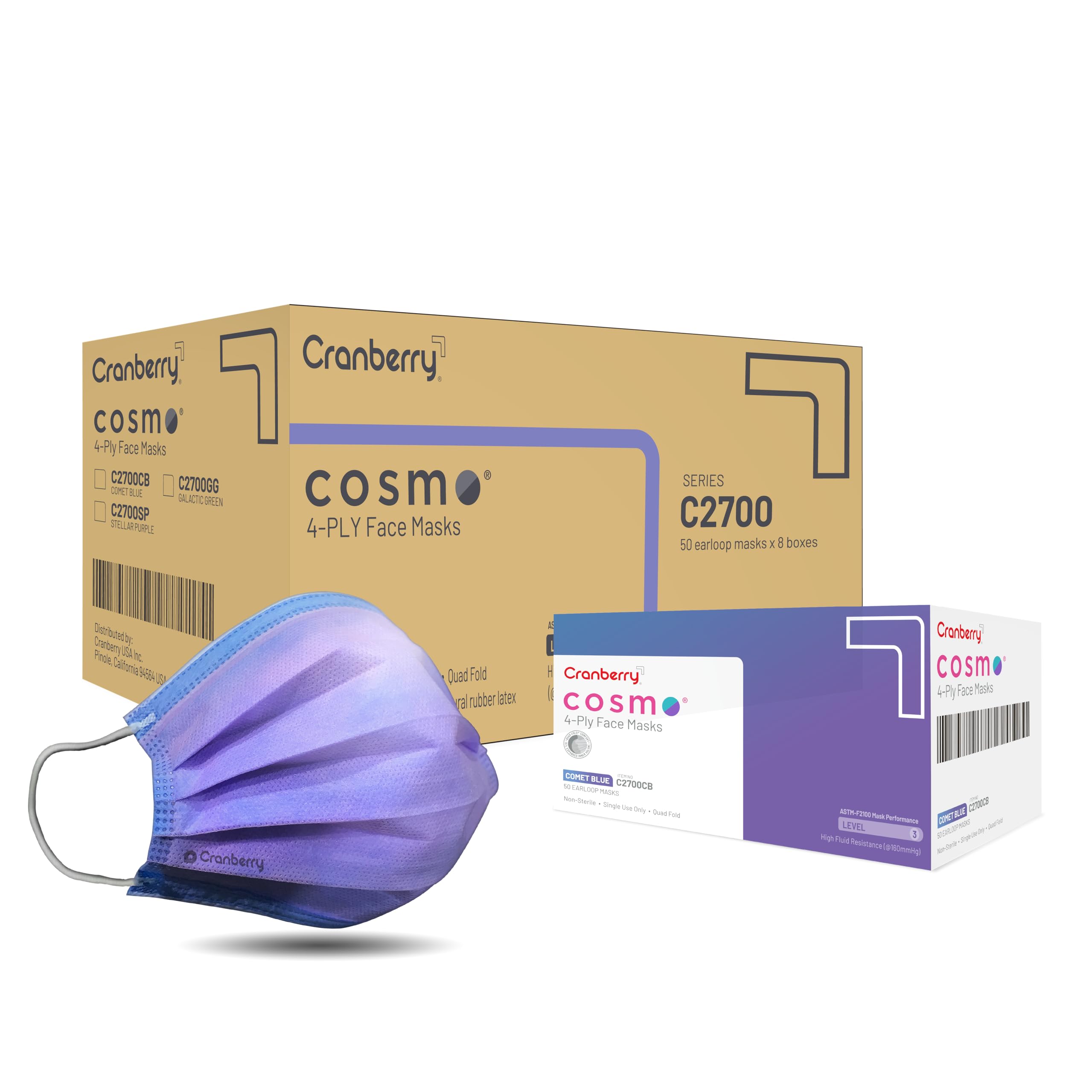 Cranberry USA C2700CBcase Cosmo mascherina per il viso, amovibile, blu (confezione da 400)