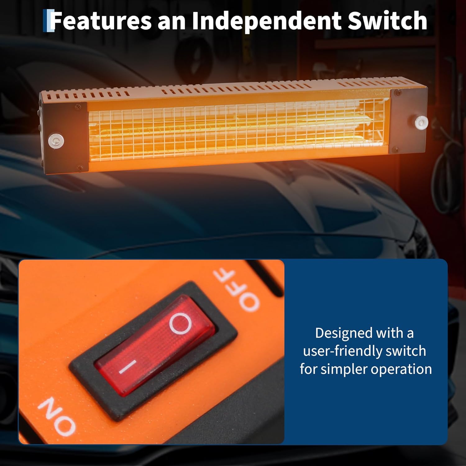 Infrared Paint Curing Lamp 1000w, Handheld Auto Body Repair Tool, Fast Drying 0.23m² Heater for Automotive Spot Fixes, 110v Car Paint Dryer