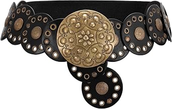 XZQTIVE Womens Western Belt with Concho Discs Adjustable Cowgirl Waist Belt Vintage Wide Disc Design for Dresses Jeans