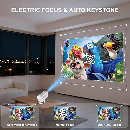 Miniatura 5 de Mini proyector, proyector portátil compatible con 4K, proyector de películas para exteriores Full HD 1080P con WiFi6 y Bluetooth, enfoque automático