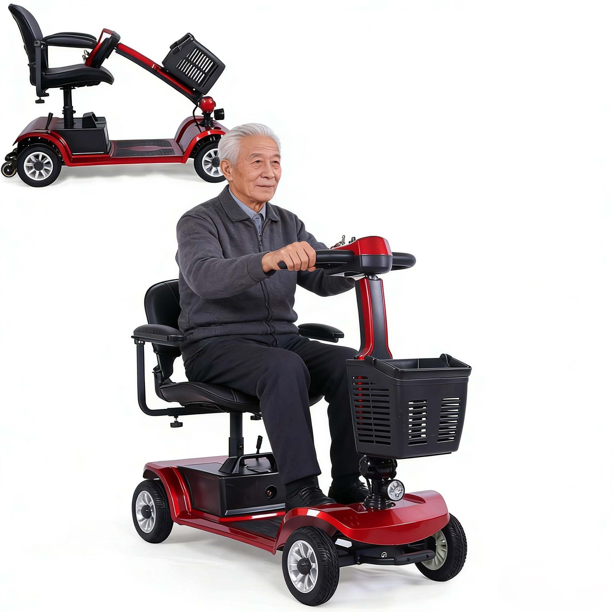 Scooter di Mobilità a 4 Ruote Pneumatici Antiforatura Veicolo per Persone Con Mobilità Ridotta per Disabili, Pieghevole Ultracompatto Mobility Scoote