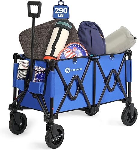 FUNHORUN Carro plegable, carrito plegable resistente con ruedas desmontables, carritos de jardín utilitarios con freno para comestibles, deportes,