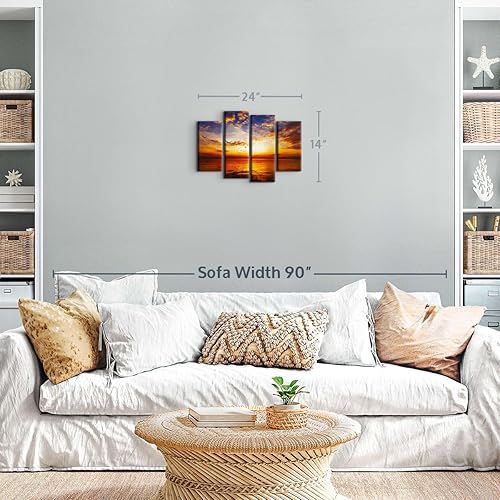 Miniatura 5 de Elephant Stock Lienzo de varias piezas de cielo y puesta de sol, 4 piezas, lienzo para fotografía de playa, decoración de pared, lienzo de playa,