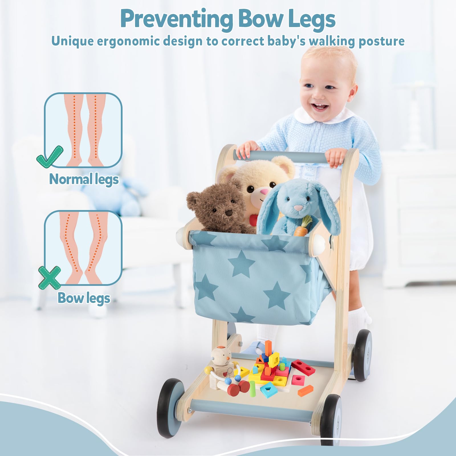 Wooden Baby Walker (niebieski)