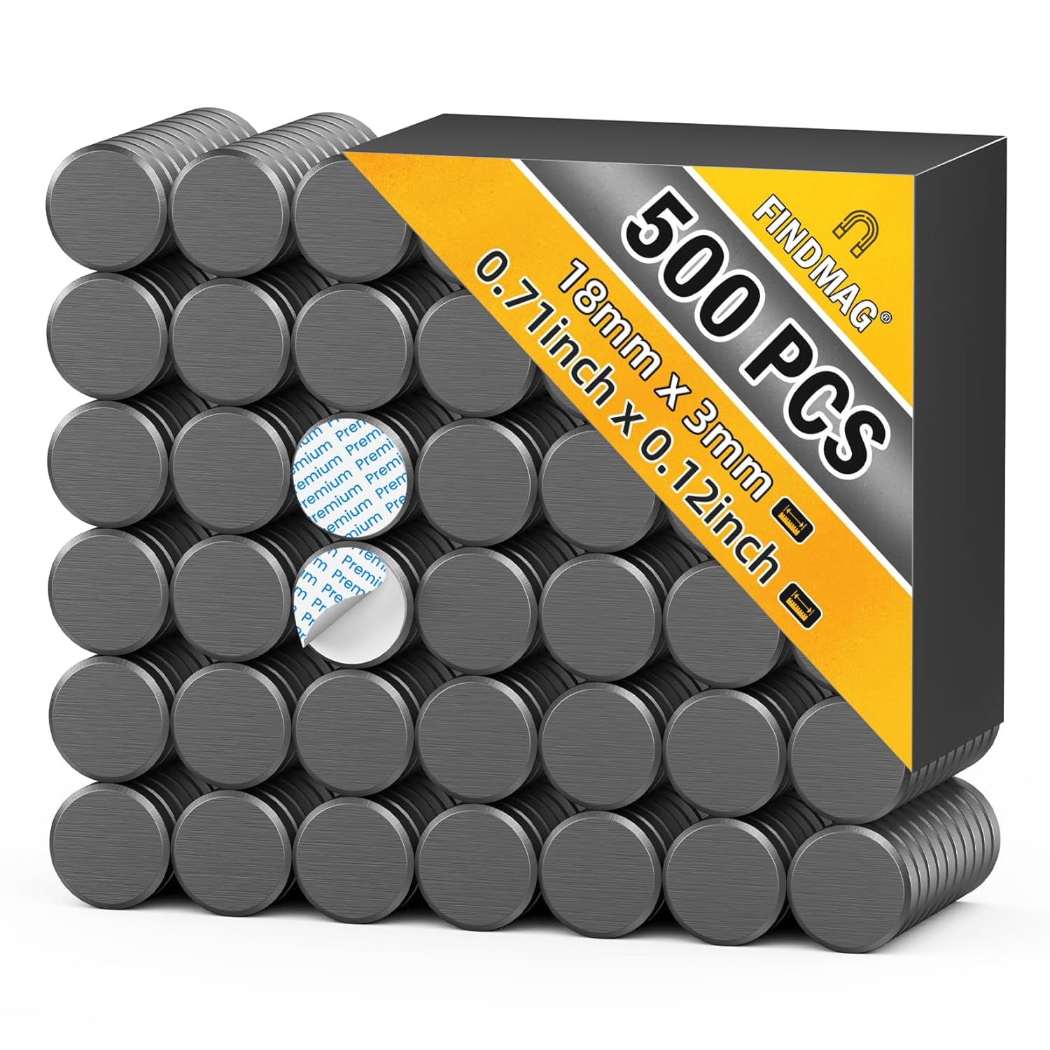 FINDMAG 500Pcs Strong Ceramic Magnets with Adhesive Backing, Button Magnets for Crafts, Small Industrial Round Magnet, Flat Circle Magnetic Buttons for DIY, Crafts, Refrigerator (0.71x0.12inch)