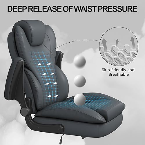 Miniatura 7 de Hovos Silla de oficina, ergonómica grande y alta silla de cuero de escritorio con brazos abatibles acolchados, bloqueo de inclinación ajustable,